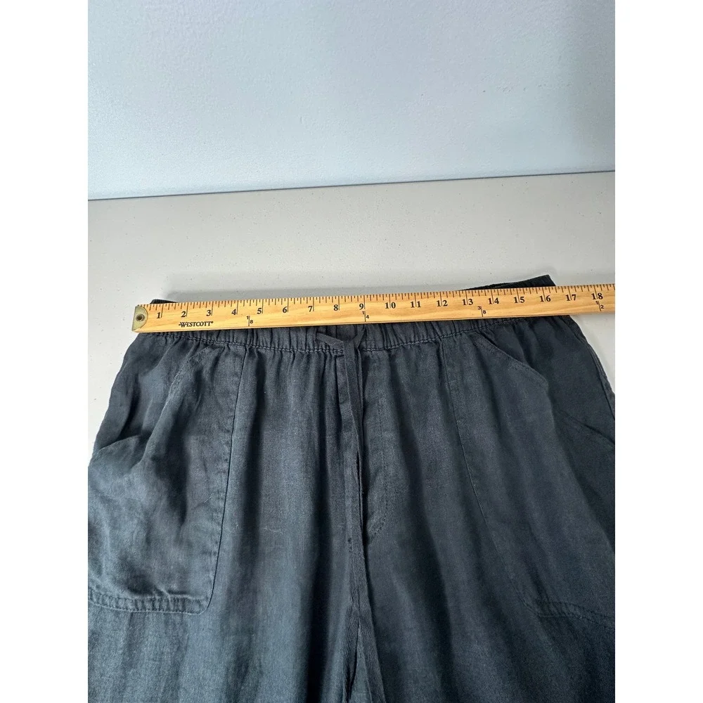 Nicole Miller Linen Cargo Joggers Pants Size XL Black Elastic Waist Pull on